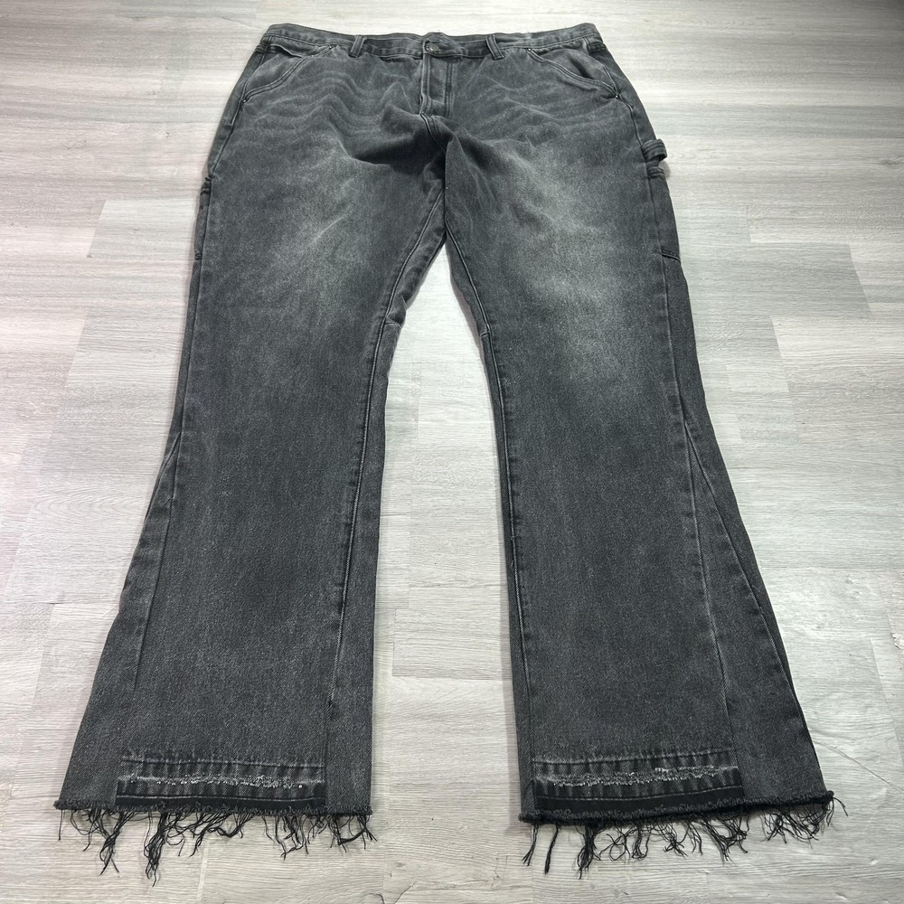 Mnml Jeans Mens 42x34 Gray Relaxed Straight Fringe Hem Denim Dark Wash Pants